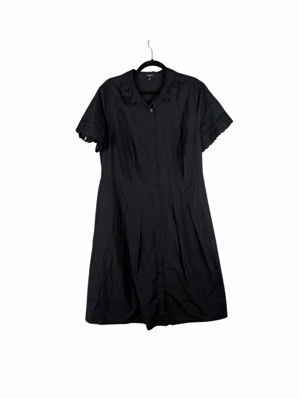 Talbots Woman Black Eyelet Lace Button Front Shirt Dress Size 16W